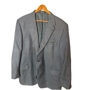 Jos A Bank Men's 50R Silk Wool Houndstooth Sport Coat Navy Elbow Pads Academia